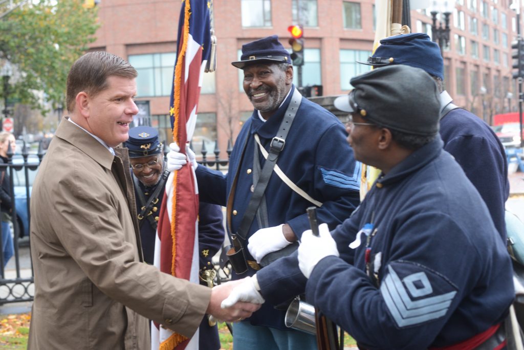 November 11, 2015 - Mayor Walsh thanked veterans before the start of the annual Veterans Day Parade in downtown Boston. (Mayor's Office Photo by Jeremiah Robinson)
